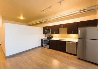 Modern kitchen in an affordable apartment in Wilmington.