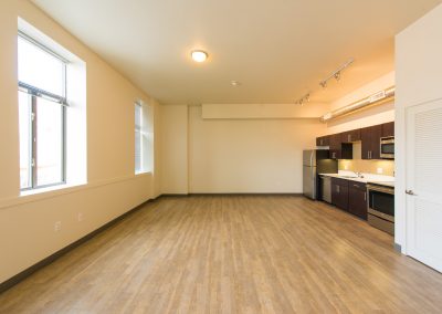 Beautiful kitchen and living space at an affordable apartment in Wilmington, DE.